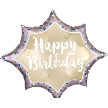 Foil Balloon - Shape - Octagram - "Happy Birthday" Burst - Satin Gold